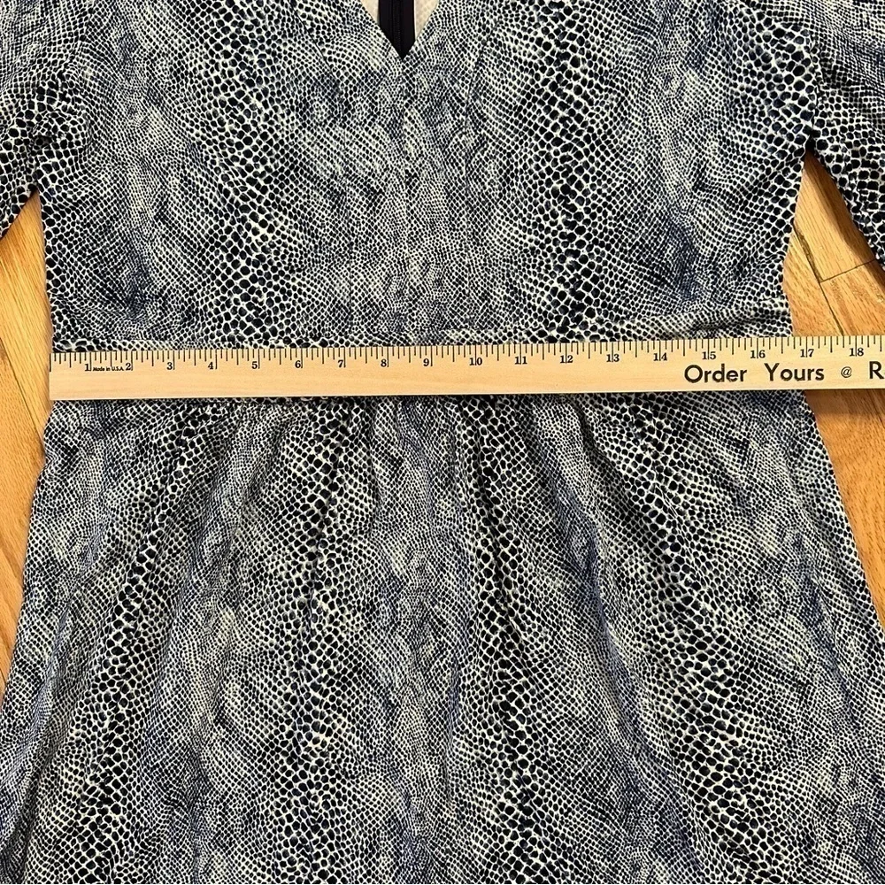 TORY BURCH Snake Print Jersey Dress blue white 3/4 sleeve V neck XL stretch